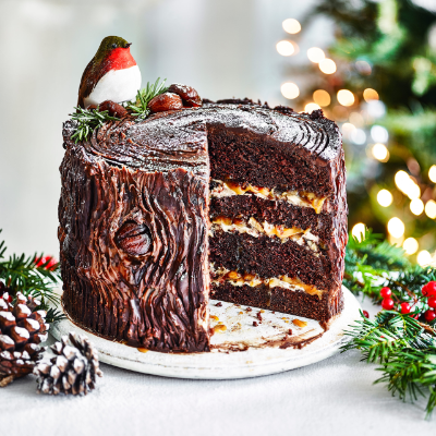 Chocolate, caramel & chestnut yule log cake recipe | Waitrose