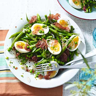 pea-bean-salad-with-soft-boiled-eggs