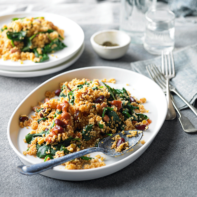 spicy-mixed-beans-spinach-couscous