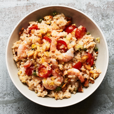 anchovy-lemon-and-caper-risotto-with-cherry-tomatoes-and-prawns