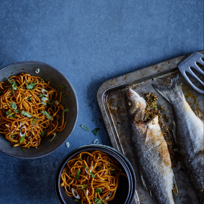 andrew-wongs-yunnan-lemongrass-sea-bass-with-garlic-and-soy-noodles