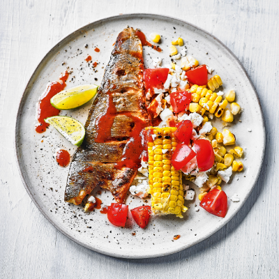 barbecued-sea-bass-with-tangy-corn-tomatoes