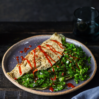 baby-greens-omelette-with-garlic-and-chilli-sauce