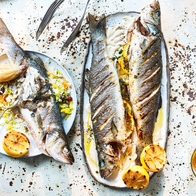 barbecued-sea-bass-with-confit-shallots-and-tahini