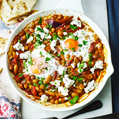baked-eggs-and-spicy-red-pepper-beans-with-feta