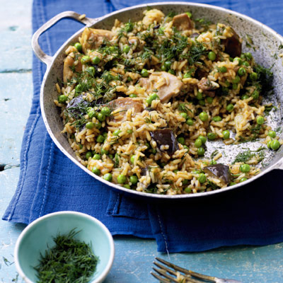 chicken-aubergine-and-pea-pilaf