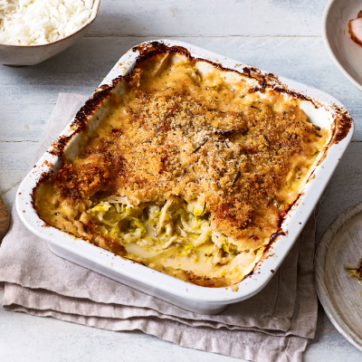 cheesy-chicory-and-brussels-sprout-bake-with-rosemary-crumb