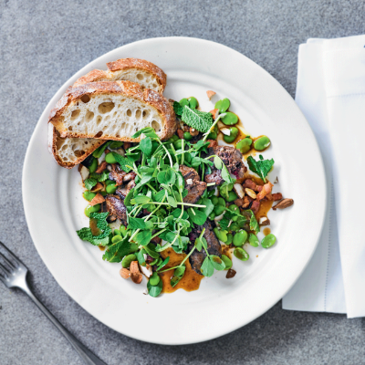 chicken-liver-broad-bean-almond-salad-with-sherry-dressing