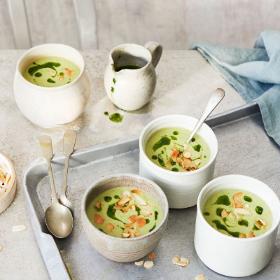 chilled-peapod-soup-with-basil-oil-and-almonds