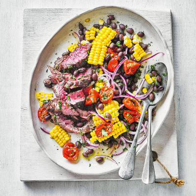 chimichurri-bavette-with-corn-black-bean-salad