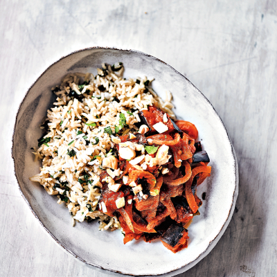 coconut-rice-with-aubergine-tomato-curry