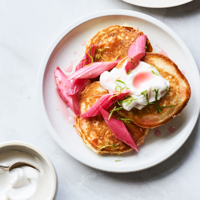 coconut-pancakes-with-roasted-rhubarb-and-lime