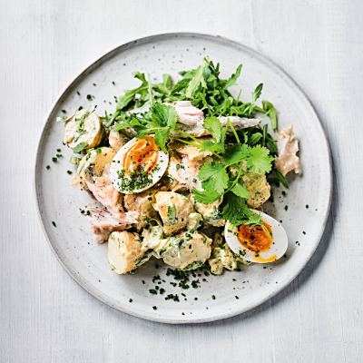 curried-potato-salad-with-soft-boiled-eggs-smoked-mackerel