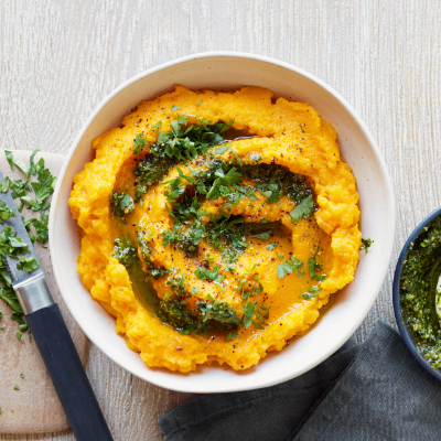 carrot-and-swede-mash-with-roasted-garlic-parsley-and-walnut-pesto