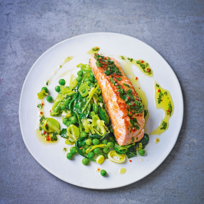 citrus-salmon-with-peas-spinach