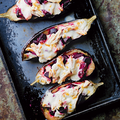 chicken-beetroot-stuffed-aubergines
