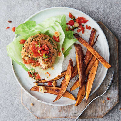 chipotle-bean-burger-with-sweet-potato-wedges