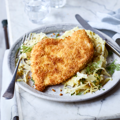 chicken-schnitzel-with-sweet-and-sour-cabbage