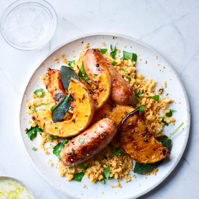 chorizo-sausages-with-roasted-squash-and-herby-couscous