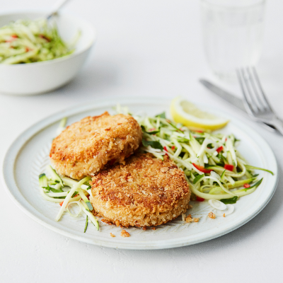 crab-cakes-with-grated-courgette-salad