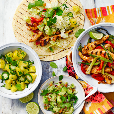 dhruv-bakers-chicken-fajitas-with-pineapple-salsa-and-guacamole