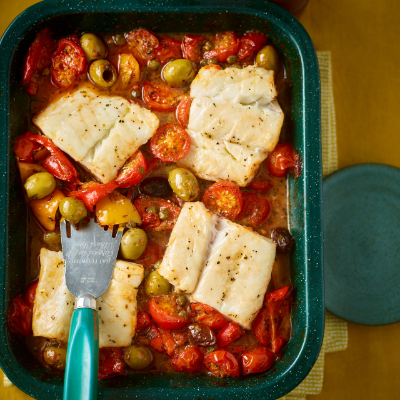 roast-cod-tomato-traybake-with-capers-peppers-olives