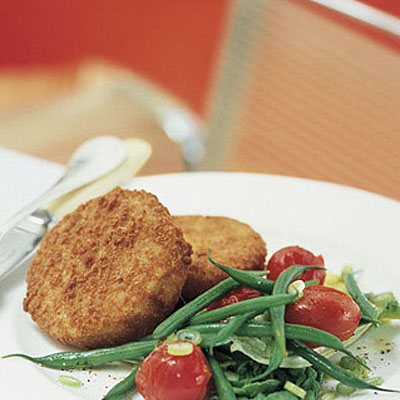 fish-cakes-with-a-warm-cherry-tomato-and-green-bean-salad