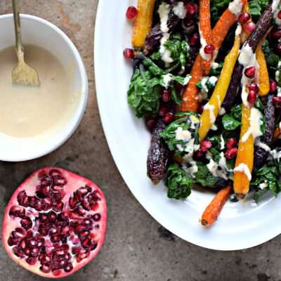 food-to-glow-rainbow-carrots-flower-sprouts-with-roasted-garlic-tahini-drizzle