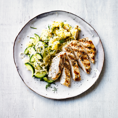 griddled-chicken-with-quick-pickles-crushed-potatoes