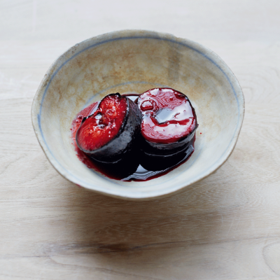 ginger-roast-plums-with-lime-rum-muscovado-cream