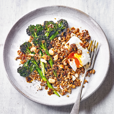 grilled-tenderstem-with-chilli-dressing-poached-eggs