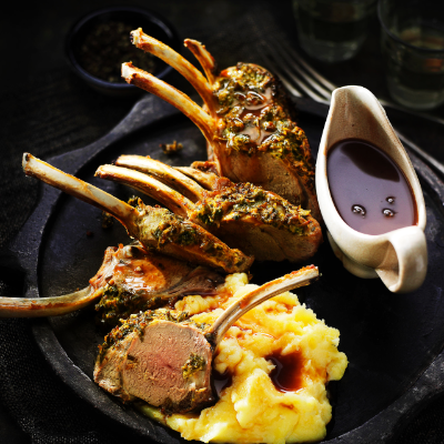 Herb Crusted Rack Of Lamb With Redcurrant Gravy