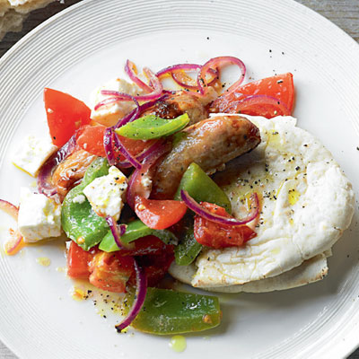 hot-feta-salad-with-sausages