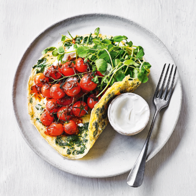 herb-omelette-with-harissa-roasted-tomatoes