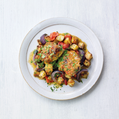 herby-chicken-roast-with-peppers-almond-pesto