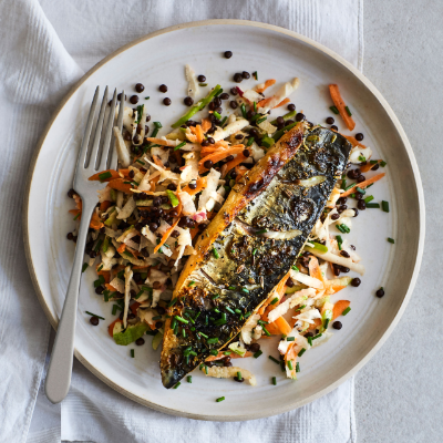 mackerel-with-lentil-turnip-and-apple-slaw