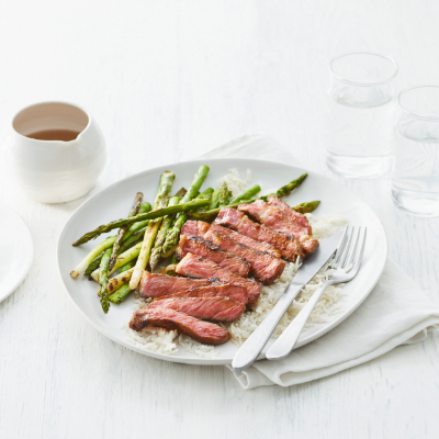 miso-beef-with-griddled-asparagus-and-salad-onions