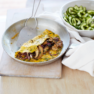 mixed-mushroom-omelettes-with-cucumber-salad