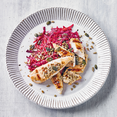 marinated-chicken-with-shredded-carrot-beet-salad