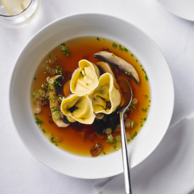 nick-nairns-haggis-tortellini-with-mushrooms-in-a-clear-broth