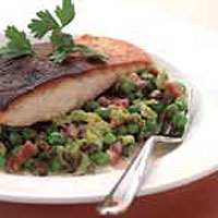 pan-fried-salmon-with-peas-lettuce-and-bacon
