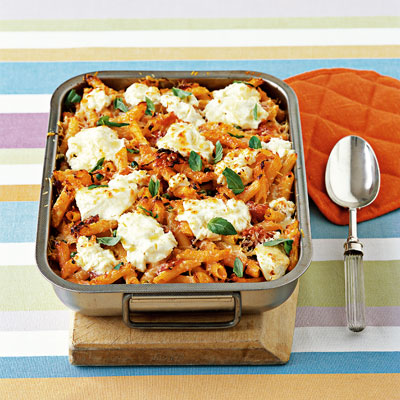penne-pasta-bake-with-peas-pancetta-and-ricotta