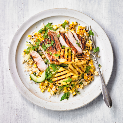 pork-medallions-with-griddled-pineapple-quinoa-salad