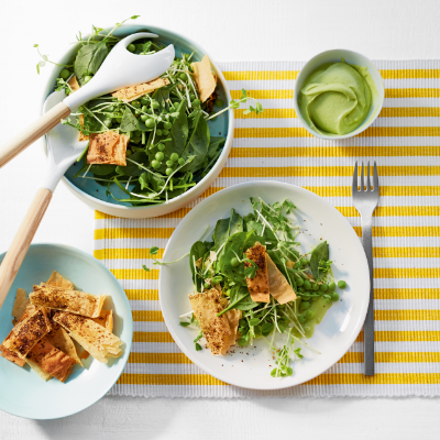 pea-spinach-and-filo-salad-with-avocado-dressing