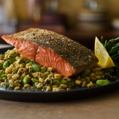 pan-fried-salmon-with-wheatberries-lentils-and-green-vegetables