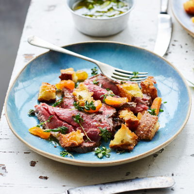 paprika-marinated-steak-with-apricots-anchovy-salsa-and-lemon-thyme-croutons