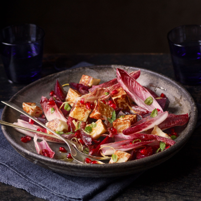 pomegranate-beetroot-red-chicory-mint-and-halloumi-salad