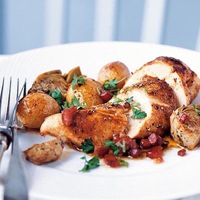 roasted-chicken-with-sherry-artichokes-and-pancetta