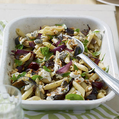 roasted-aubergine-and-goats-cheese-pasta