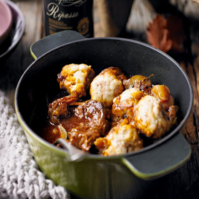 Rich beef and porcini stew with sage and chestnut dumplings